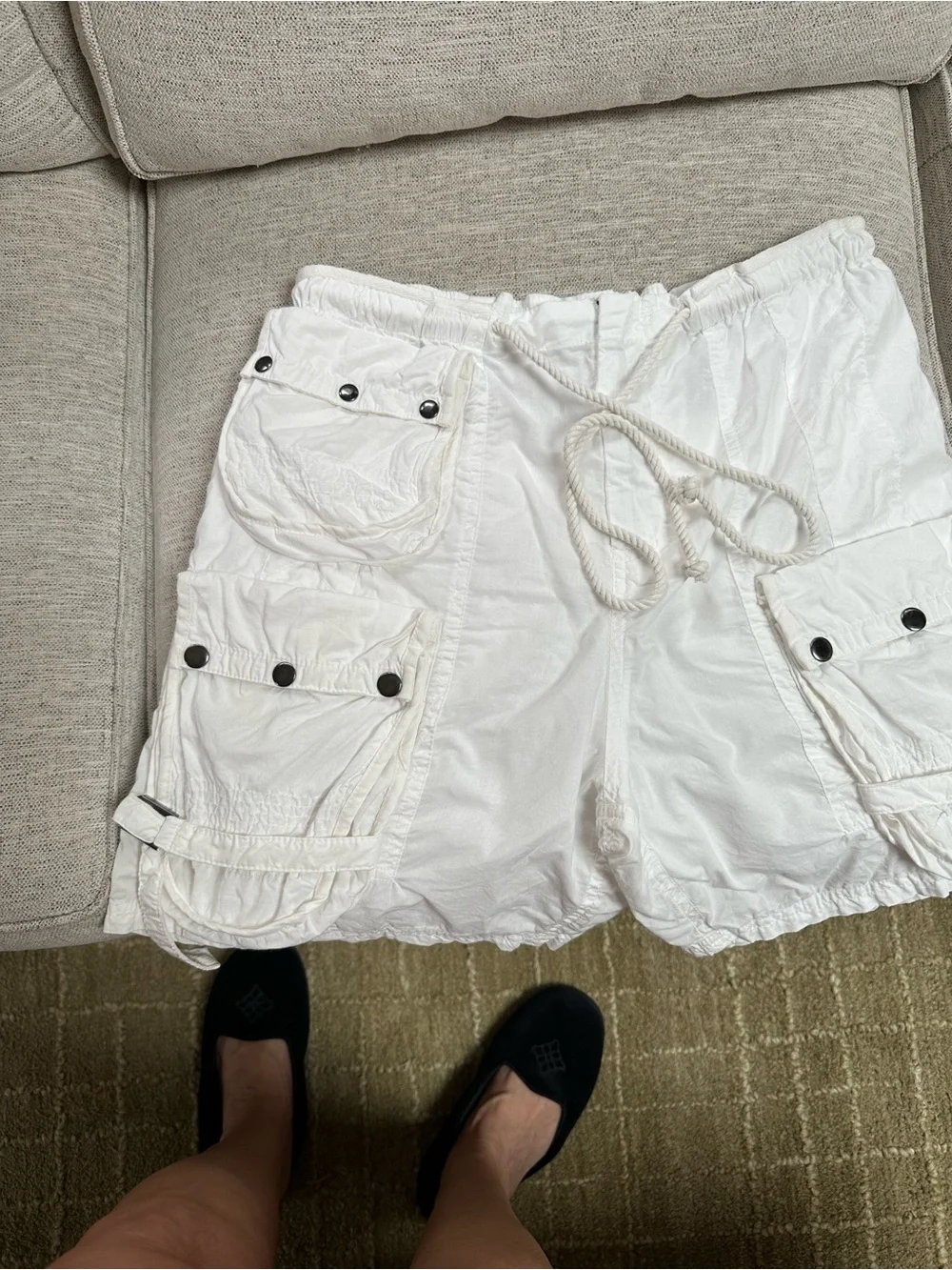 Free People Cream Cargo Shorts with Branded Metal Tag